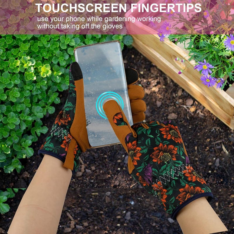 MERTURN Store Leather Gardening Gloves for Women Thorn Proof Garden Gloves Touch Screen Working Gloves Gifts,M - Image 5